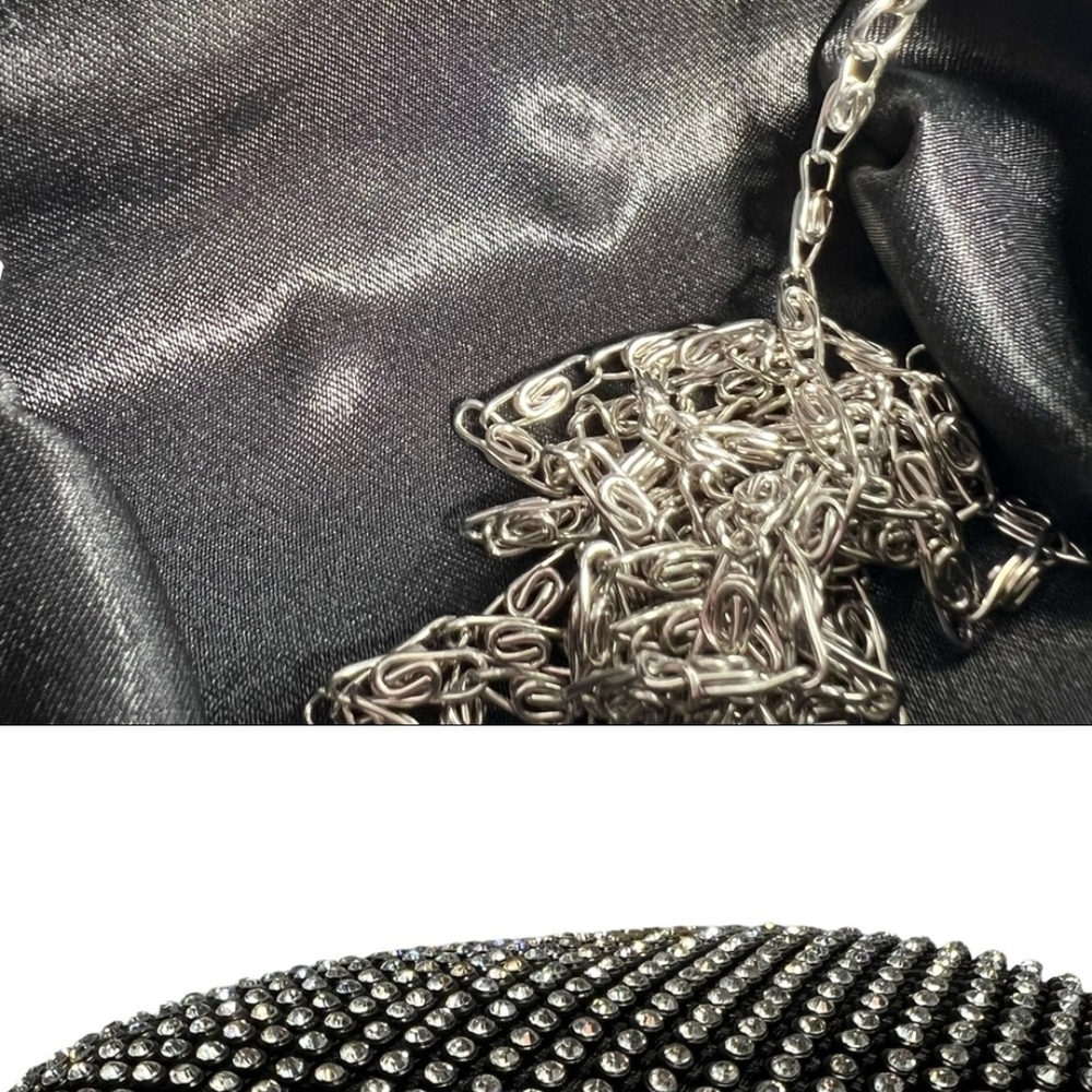 Lulu Townsend Black and Silver Rhinestone Clutch 7" x 4.5" - Picture 3 of 6